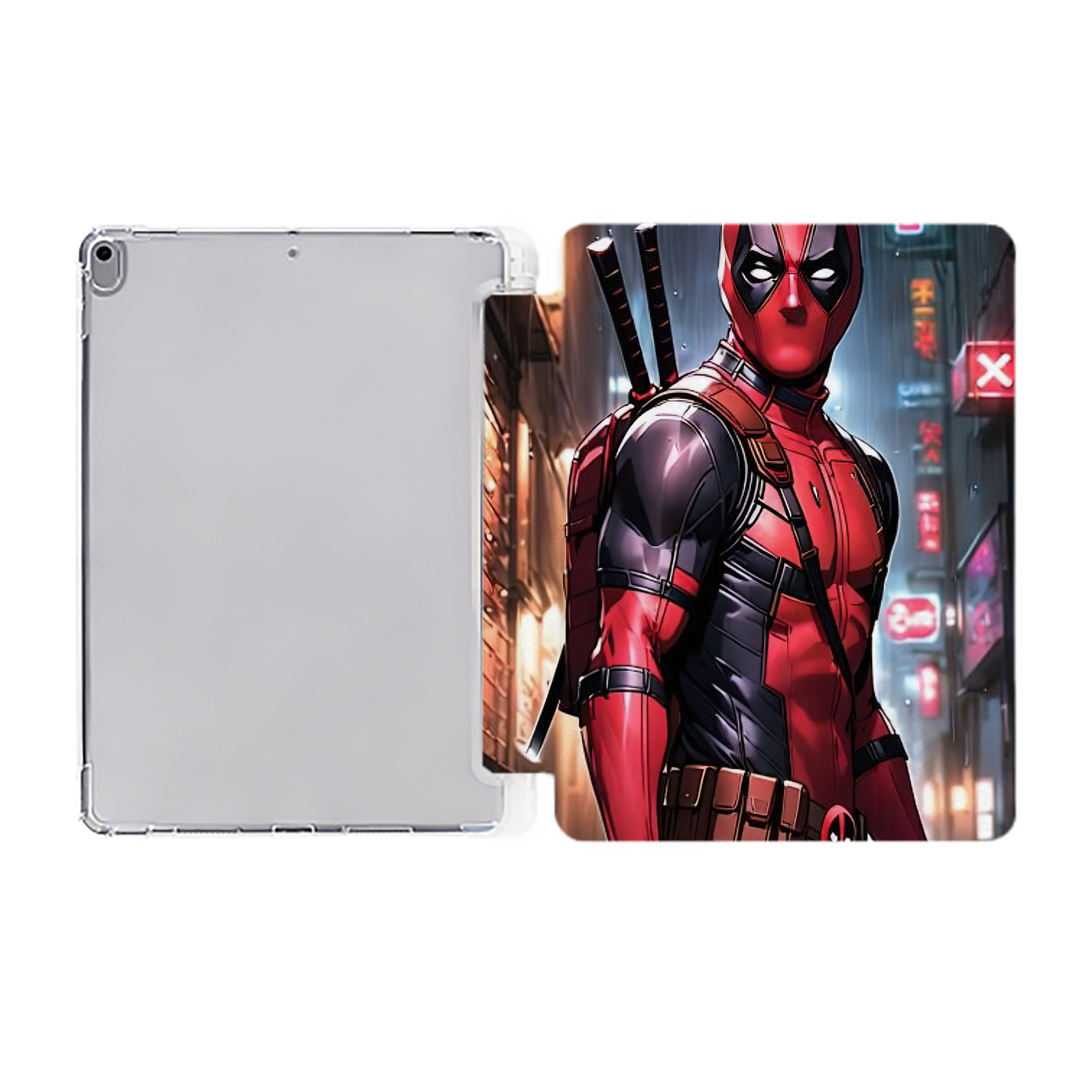 （画像用） Deadpool デッドプール IPad ケース ペン収納付き 三つ折りスタンド PUレザー×シリコン 対応機種9.5/10.5/10.9インチ